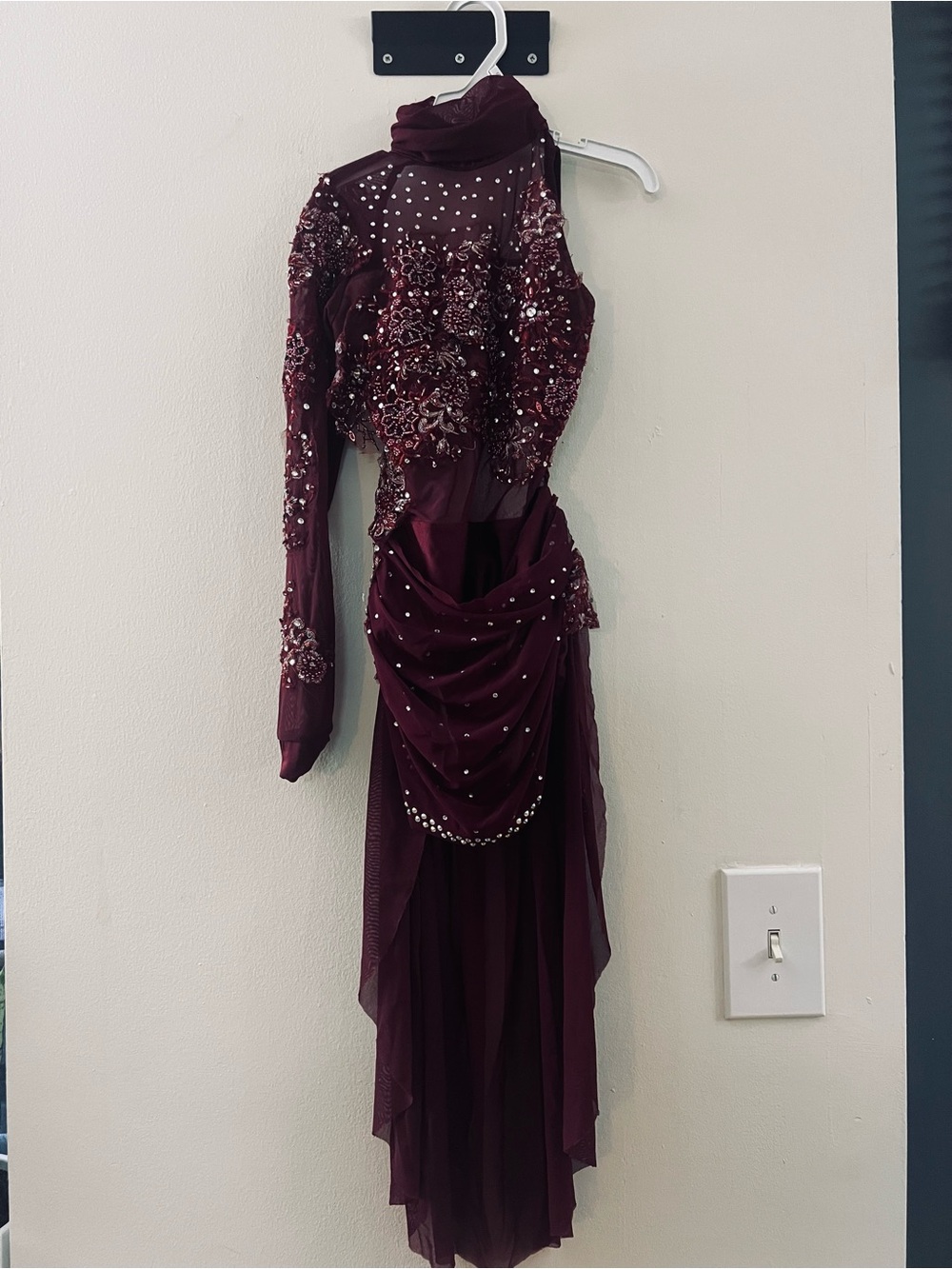 Elegant Burgundy Beaded dance leotard